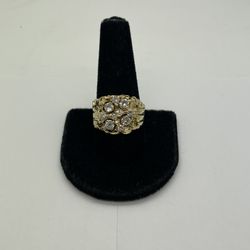 NUGGET RING 14KT YELLOW GOLD, 10.5” SIZE, 1.20CTW NATURAL DIAMONDS, 13.1 GRAMS. 
