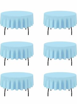 BRILLMAX 6 Pack Light Blue Round Tablecloths 90 Inch for 60" Tables 150 GSM Polyester Fabric, 15" Standard Drop, Water, Stain & Wrinkle Resistant Clot
