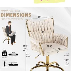 😀 Westice Velvet Desk Chair, Office Gold Comfy Chair with Hand Woven Back, Height Adjustable Swivel Chair with Comfy Upholster, Beige, $75