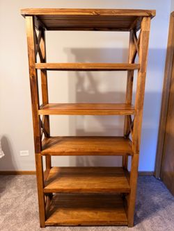 Solid Wood 6-Shelf Bookcase with X-Detail Sides