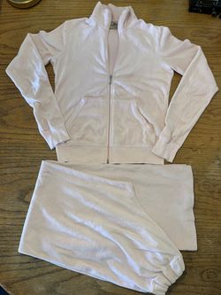 Vintage Y2K Velour Juicy Couture Pink Cotton Sweat Pants & Hoodie Sweater Collection Set Size M 