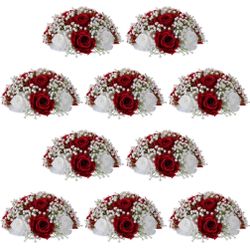 NUPTIO Babys Breath Artificial Flowers: 10 Pcs 8.6 Inch Diameter Crimson Rose Ball Fake Arrangement Bouquet For Wedding Centerpiece Event Party Tables