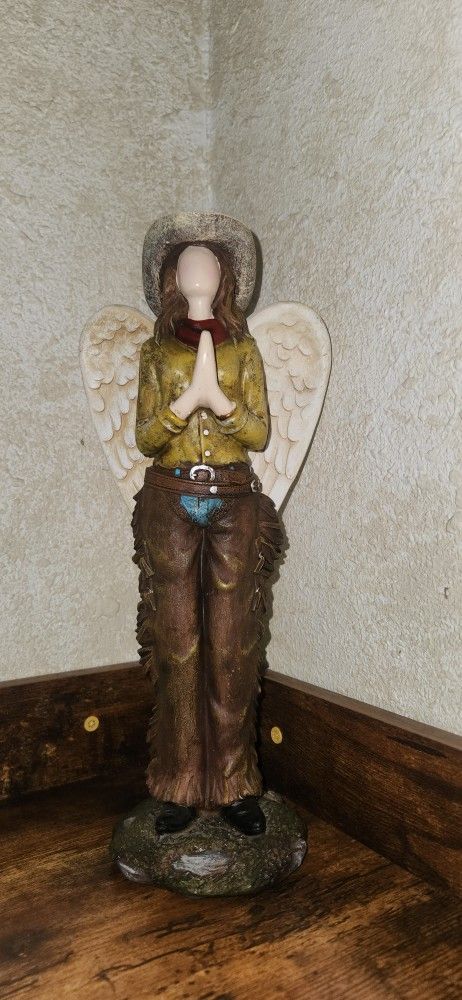 Wooden Cowgirl W/Wings Statue