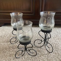 Set of 3 Hurricane Candle Holders – Black Scroll Metal Base