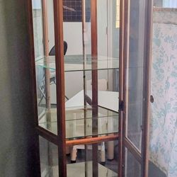5-shelf lighted, mirrored display case, wood and glass 