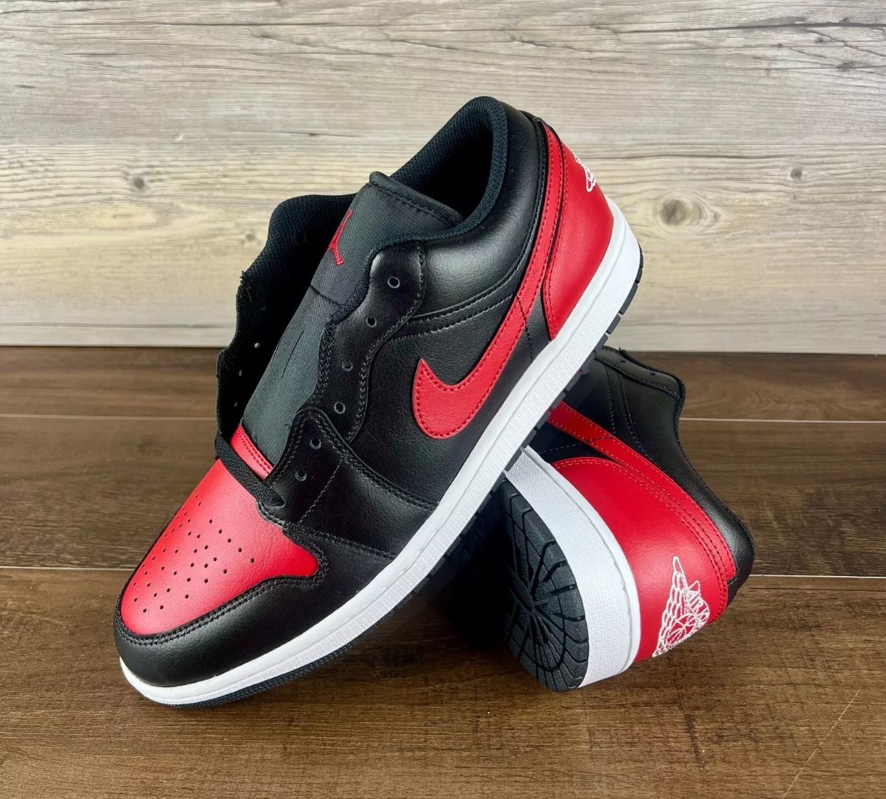 Nike Air Jordan 1 Low Shoes Black Varsity Red White 553558-067 Men's 9.5