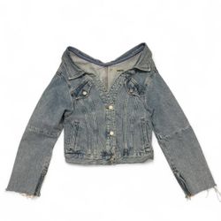 Topshop blue denim off the shoulder button up jacket