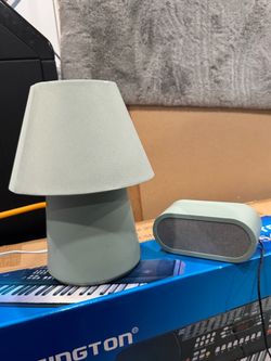 Sage Green Table Lamp with Matching Alarm Clock