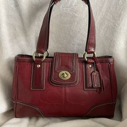 COACH 11330 Hampton Signature red leather satchel shoulder bag