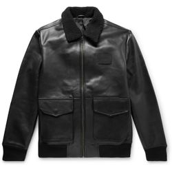Saturdays NYC - Tunstall Shearling-Trimmed Leather Jacket - XL - Black