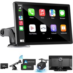 Wireless Apple Carplay Screen for Car 4K Dash Cam, 9" Portable Apple Carplay & Android Auto Car Stereo, with 1080p Backup Camera, GPS Navigation/Mirro