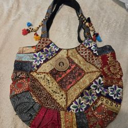 Large embroidered patchwork boho bag