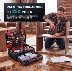 OLIXIS 330 Piece Home Repair Tool Kit with Pull-Out Drawer, Carbon & Cr-V Steel Tool Box, Complete Homeowners Repair Kit for DIY & Auto Maintenance fo