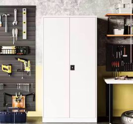 Metal Storage Cabinet with 2 Doors and 4 Adjustable Shelves, 71" Steel Garage Storage Cabinet, Locking Tool Cabinets for Office, Home,School,Kitchen,G