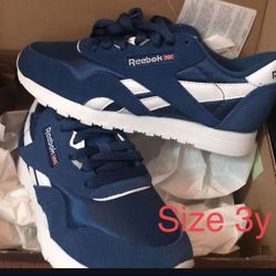Reebok Classic kids sneakers blue white size 3