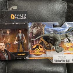 Jurassic World Hammond Collection Owen Grady and Ferocious Pack Velociraptor Blue Figures 3.75 Scale