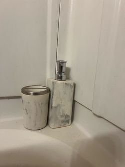 Marble-Look Soap Dispenser and toothbrush Set