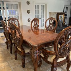 Antique Table, Chairs And China