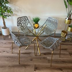 Gray Gold Modern Glass Dining Set 