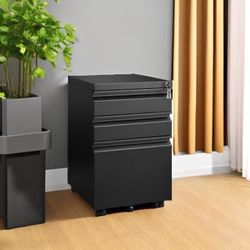 Drawer File Cabinet for Home Office, Under Desk Mobile Filing Cabinet with Lock for A4-Size/Letter-Size/Legal-Size, Black (HSEJ-3D) 400+ bought in pa
