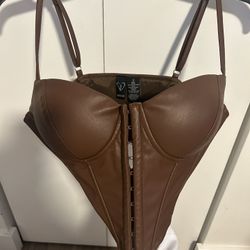 Brown Leather Corset Top