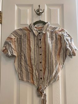 American Eagle Striped Button-Down Tie-Front Top
