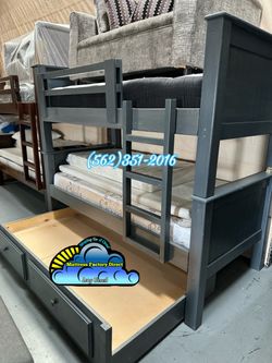 Triple twin bunk bed grey litera cama con colchones