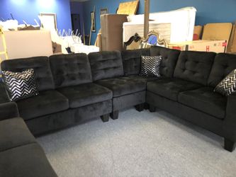 Contemporary sectional black velvet fabric