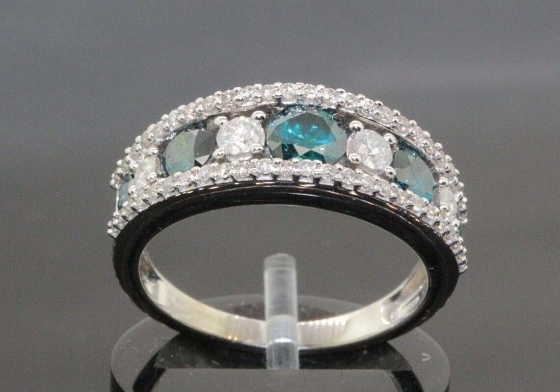 10K White Gold Vivid Blue Diamond Engagement Ring Wedding Band 2.15 ct #20548