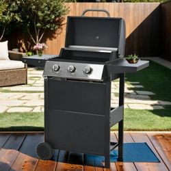 NEW Stainless Steel 3-Burner Propane Gas Grill, 25,500 BTU Cabinet Style BBQ Gas Grill Outdoor Cooking, Black