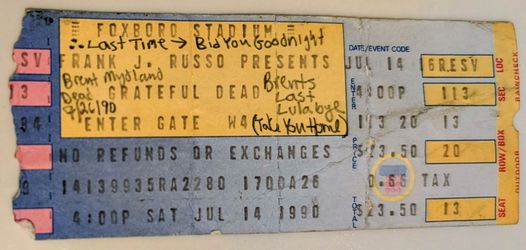 Grateful Dead - 7/14/1990 Concert Ticket Stub ~Foxboro, MA