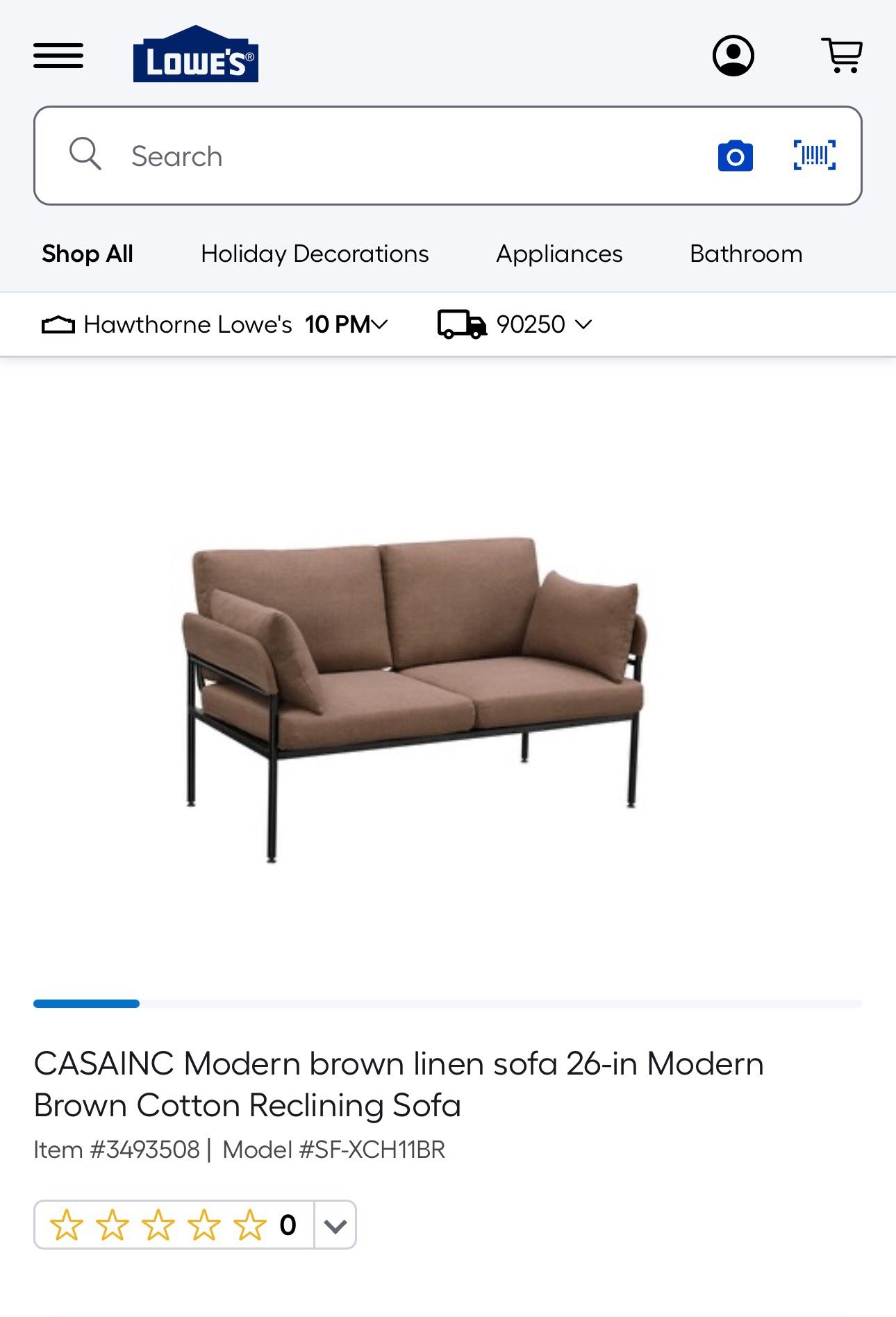 New, two seat reclining sofa with metal frame