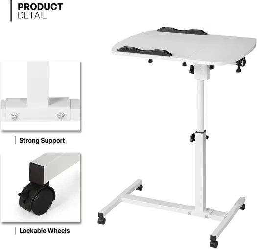 Mobile Laptop Desk 75° Tiltable Height Adjustable Rolling Laptop Sofa Bed Side Table Couch Computer Desk Stand with Wheels for Home Office Classroom,