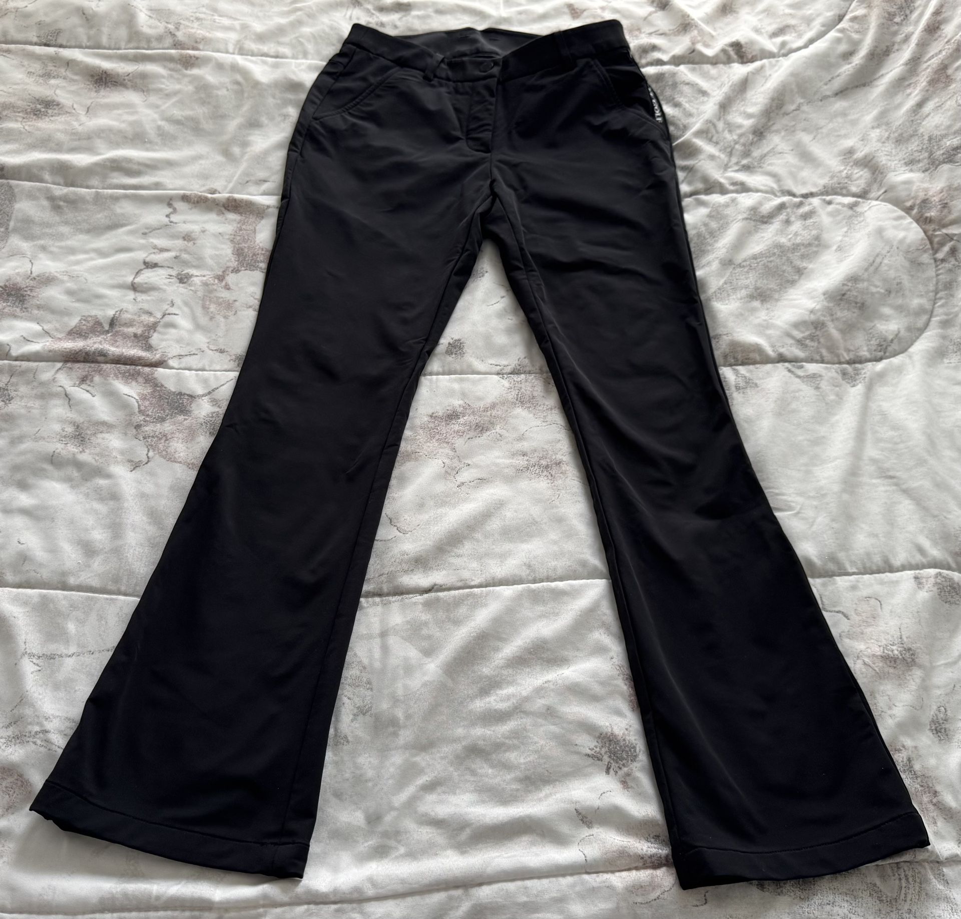 Blktee Golf Women’s Black Flare Low Rise Nylon Pants with Pockets, size S