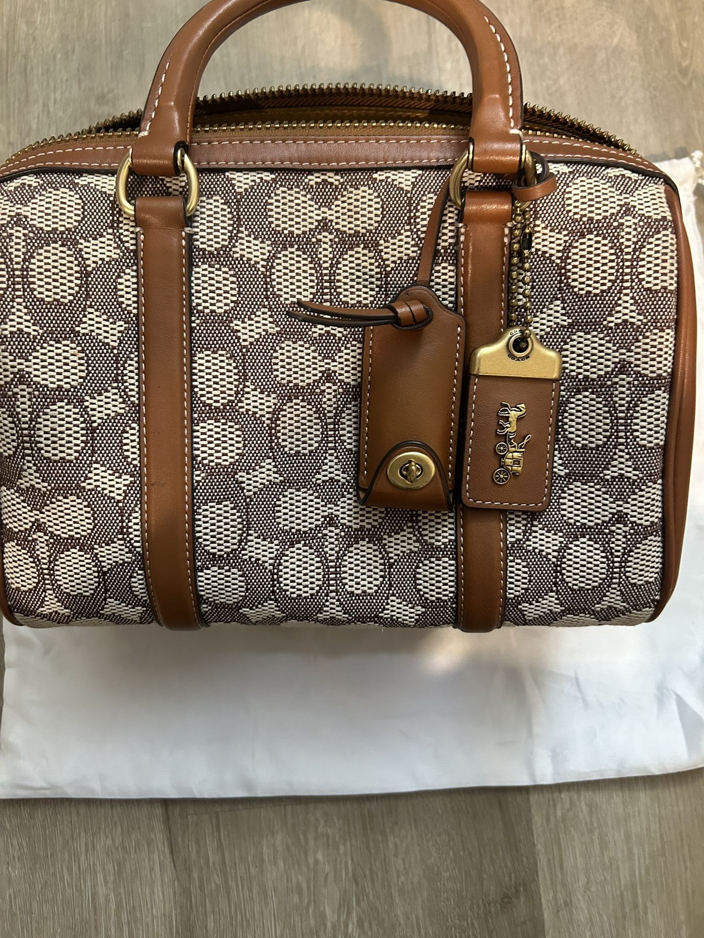 Authentic Coach Ruby 25 Signature Jacquard Satchel - Cocoa Burnished Amber/Gold