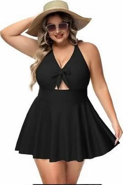 Womens Plus Size One Piece Swimsuit with Skirt (Size:14w)