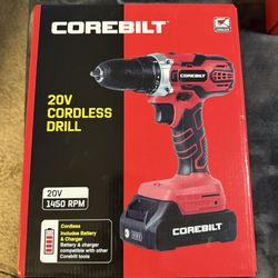 COREBILT 20V CORDLESS  DRILL WITH BATTERY AND CHARGER