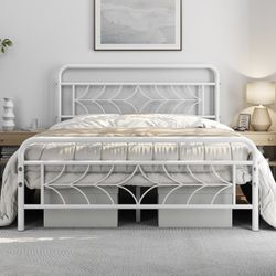 Queen Size Bed Frame Metal Platform Bed with Sparkling Star-Inspired Design Headboard, 13 Inch Underbed Storage, No Box Spring Needed, Easy Assembly, 