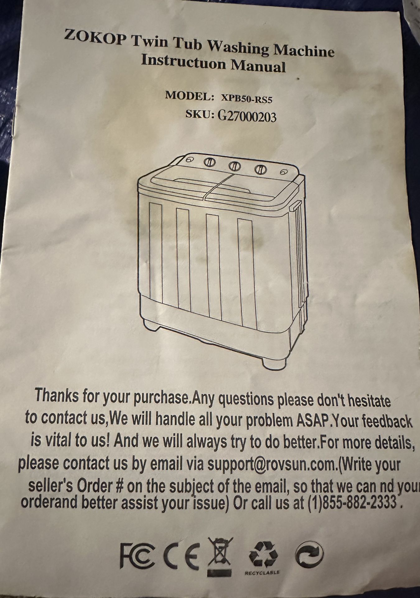 Instructions Zokop twin tub washing machine
