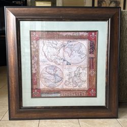33” x 33” Old World Map 18th Century Europe North America