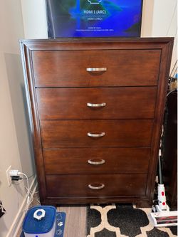 Five-Drawer Chest of Drawers-Dark Brown Solid Wood