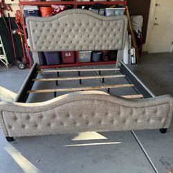 Tufted Grey Upholstered King Bed Frame
