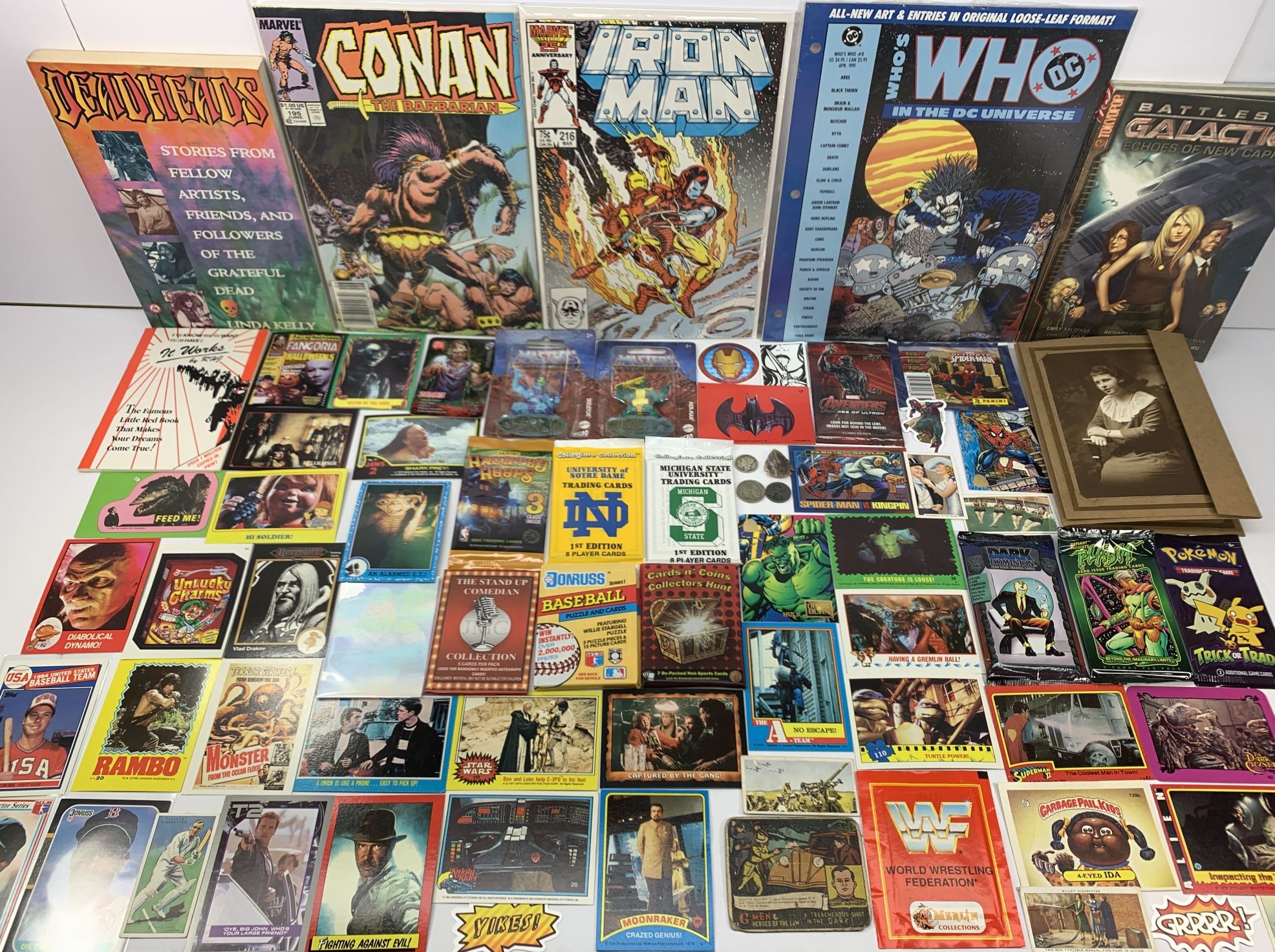 Junk Drawer Lot Non-Sports Baseball Cards Packs MOTU Old US Coins Silver Star Wars