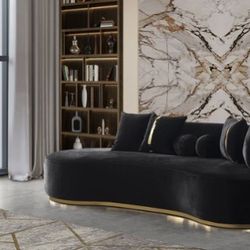 Ella Black Velvet Chaise Lounge (Sofa, loveseat, Sectional options
