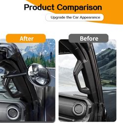 Hoolcar A-Pillar Grab Handle Rear View Mirrors Door Off Mirror Anti-Shake Wider View Doorless Mirror Compatible with 2018-2022 Jeep Wrangler JL JLU & 