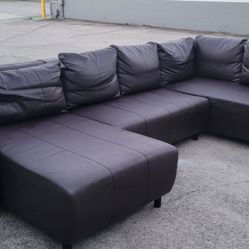 Dark Brown Ikea Faux Leather Sectional Sofa(Free Delivery)