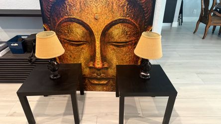 End tables - small lamps and Budda frame