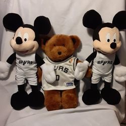 San Antonio Spurs Plush Doll Lot 3 (Mickey Mouse x2, Build A Bear X1)