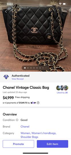 Authentic Chanel Vintage Classic Bag Black Lambskin Leather