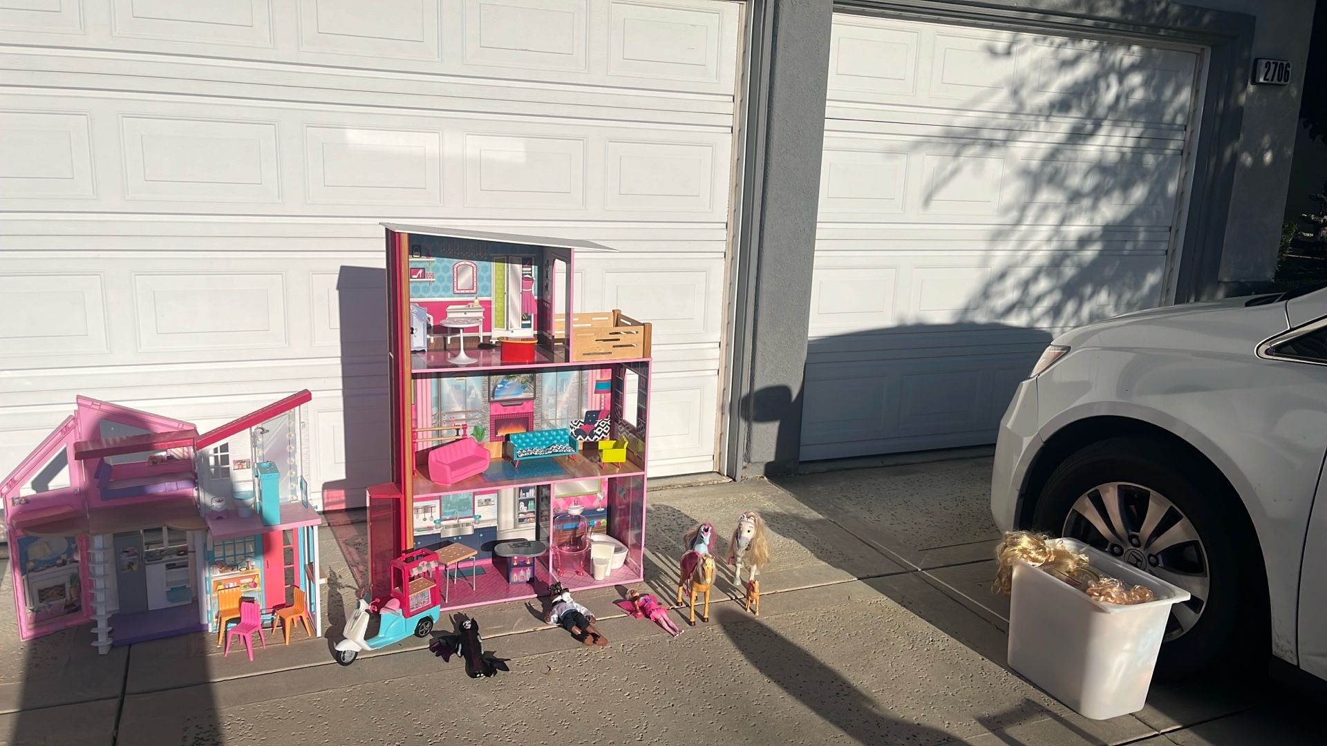 Barbie Lot- Houses,  Horses, Clothes, Scooter  Etc
